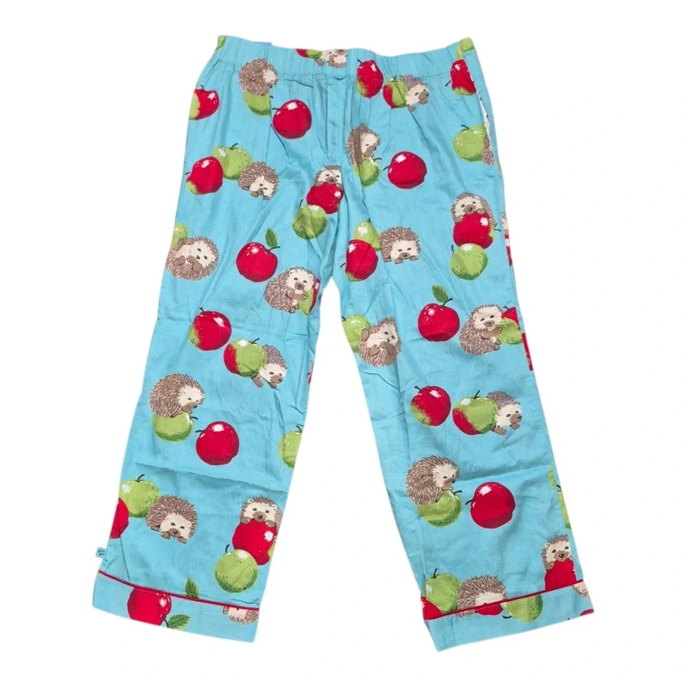 Nick & Nora Women's XXL Hedgehog Apple Pajama Pants Turq Cotton Sleepwear NWT